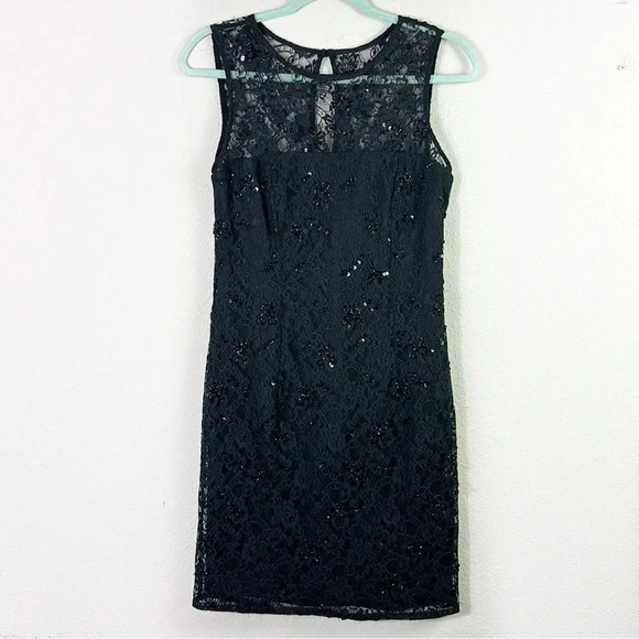 Adrianna Papell Beaded Embellished Lace Sleeveless Dress in black size 4 - Picture 1 of 12